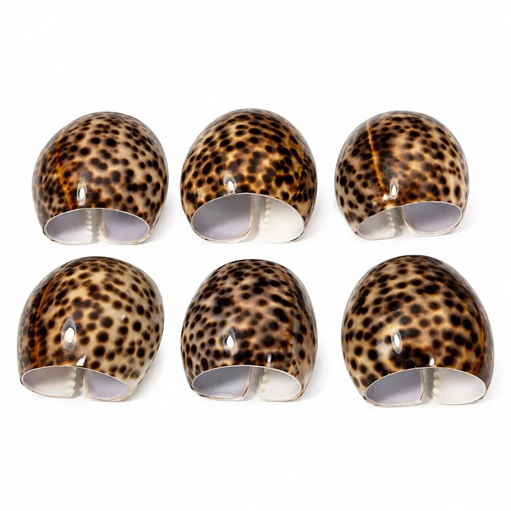 Vintage Tiger Cowrie Shell Napkin Rings Set of 6 Coastal Nautical Table Decor